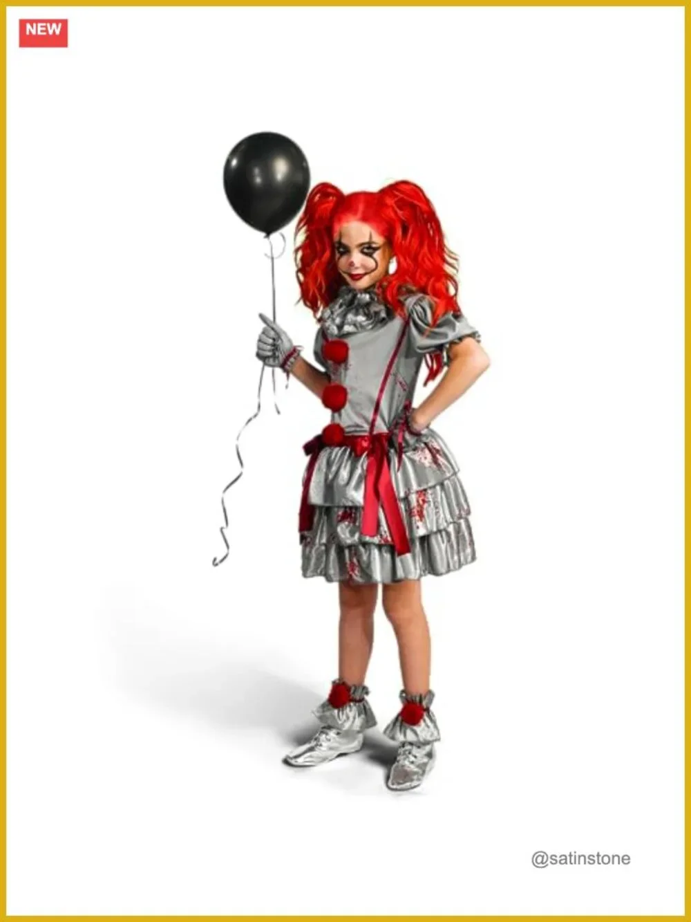 Girls Evil Clown Costume Halloween Scary Jester Dress Set Polyester
